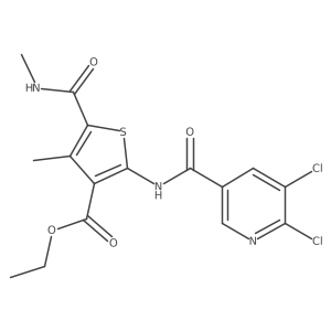 Ethyl 2-(5,6-dichloropyridine-3-amido)-4-methyl-5-(methylcarbamoyl)thiophene-3-carboxylate结构式