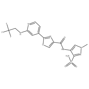 N-(1-methyl-3-sulfamoylpyrazol-4-yl)-2-[2-(2,2,2-trifluoroethylamino)pyridin-4-yl]-1,3-oxazole-4-carboxamide结构式