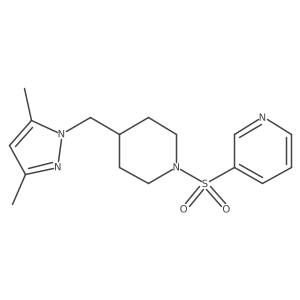 3-((4-((3,5-dimethyl-1H-pyrazol-1-yl)methyl)piperidin-1-yl)sulfonyl)pyridine结构式
