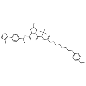 (2S,4R)-1-[(2S)-2-[8-(4-formylphenoxy)octanoylamino]-3,3-dimethyl-butanoyl]-4-hydroxy-N-[(1S)-1-[4-(4-methylthiazol-5-yl)phenyl]ethyl]pyrrolidine-2-carboxamide Structure