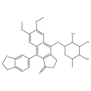9-(1,3-dioxaindan-5-yl)-6,7-dimethoxy-4-{[(2S,3S,4R,5S,6S)-3,4,5-trihydroxy-6-methyloxan-2-yl]oxy}-1H,3H-naphtho[2,3-c]furan-1-one Structure