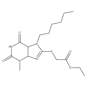 Ethyl 2-[(7-hexyl-3-methyl-2,6-dioxo-4,5-dihydropurin-8-yl)sulfanyl]acetate结构式