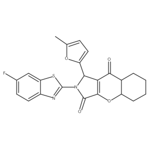 2-(6-fluoro-1,3-benzothiazol-2-yl)-1-(5-methylfuran-2-yl)-4a,5,6,7,8,8a-hexahydro-1H-chromeno[2,3-c]pyrrole-3,9-dione Structure