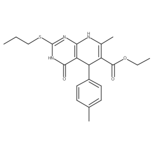 Ethyl 7-methyl-4-oxo-2-(propylthio)-5-(p-tolyl)-3,4,5,8-tetrahydropyrido[2,3-d]pyrimidine-6-carboxylate结构式
