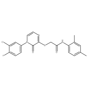 2-((4-(3-chloro-4-fluorophenyl)-3-oxo-3,4-dihydropyrazin-2-yl)thio)-N-(2,4-dimethylphenyl)acetamide结构式