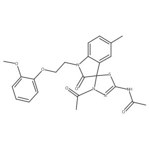N-[4-acetyl-1'-[2-(2-methoxyphenoxy)ethyl]-5'-methyl-2'-oxospiro[1,3,4-thiadiazole-5,3'-indole]-2-yl]acetamide结构式