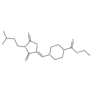 ethyl 1-{(Z)-[3-(3-methylbutyl)-4-oxo-2-thioxo-1,3-thiazolidin-5-ylidene]methyl}piperidine-4-carboxylate Structure