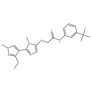 2-((5-(3-methoxy-1-methyl-1H-pyrazol-4-yl)-4-methyl-4H-1,2,4-triazol-3-yl)thio)-N-(3-(trifluoromethyl)phenyl)acetamide Structure