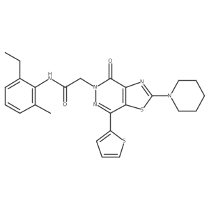 CCc1cccc(C)c1NC(=O)Cn1nc(-c2cccs2)c2sc(N3CCCCC3)nc2c1=O结构式