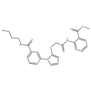 methyl 2-(2-((1-(3-(butylcarbamoyl)phenyl)-1H-imidazol-2-yl)thio)acetamido)benzoate Structure