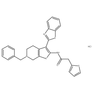 N-(3-(benzo[d]thiazol-2-yl)-6-benzyl-4,5,6,7-tetrahydrothieno[2,3-c]pyridin-2-yl)-2-(thiophen-2-yl)acetamide hydrochloride Structure