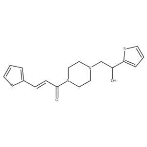 (E)-1-(4-(2-hydroxy-2-(thiophen-2-yl)ethyl)piperazin-1-yl)-3-(thiophen-2-yl)prop-2-en-1-one结构式