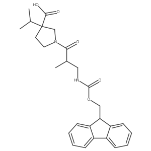 1-[3-({[(9H-fluoren-9-yl)methoxy]carbonyl}amino)-2-methylpropanoyl]-3-(propan-2-yl)pyrrolidine-3-carboxylic acid结构式