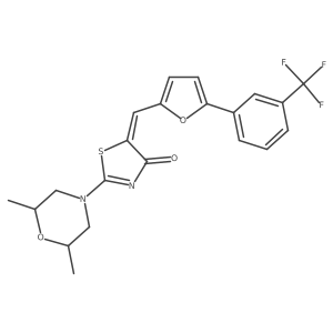 (5Z)-2-(2,6-dimethylmorpholin-4-yl)-5-({5-[3-(trifluoromethyl)phenyl]furan-2-yl}methylidene)-1,3-thiazol-4(5H)-one结构式