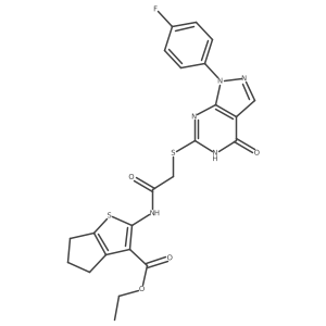 ethyl 2-(2-((1-(4-fluorophenyl)-4-oxo-4,5-dihydro-1H-pyrazolo[3,4-d]pyrimidin-6-yl)thio)acetamido)-5,6-dihydro-4H-cyclopenta[b]thiophene-3-carboxylate Structure