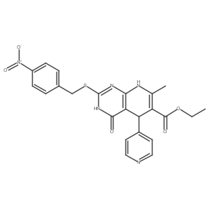 Ethyl 7-methyl-2-((4-nitrobenzyl)thio)-4-oxo-5-(pyridin-4-yl)-3,4,5,8-tetrahydropyrido[2,3-d]pyrimidine-6-carboxylate结构式