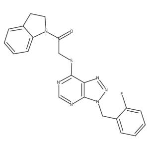 2-((3-(2-fluorobenzyl)-3H-[1,2,3]triazolo[4,5-d]pyrimidin-7-yl)thio)-1-(indolin-1-yl)ethanone结构式
