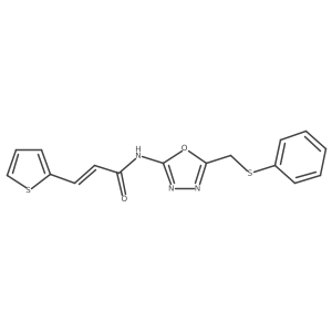 (E)-N-(5-((phenylthio)methyl)-1,3,4-oxadiazol-2-yl)-3-(thiophen-2-yl)acrylamide结构式