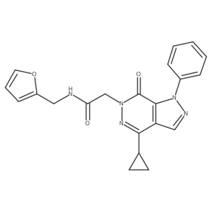 O=C(Cn1nc(C2CC2)c2cnn(-c3ccccc3)c2c1=O)NCc1ccco1结构式