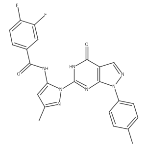 3,4-difluoro-N-(3-methyl-1-(4-oxo-1-(p-tolyl)-4,5-dihydro-1H-pyrazolo[3,4-d]pyrimidin-6-yl)-1H-pyrazol-5-yl)benzamide结构式
