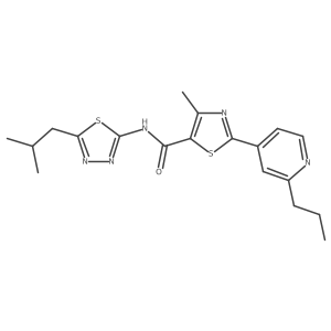 4-methyl-N-[(2E)-5-(2-methylpropyl)-1,3,4-thiadiazol-2(3H)-ylidene]-2-(2-propylpyridin-4-yl)-1,3-thiazole-5-carboxamide结构式