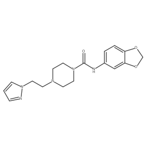 4-(2-(1H-pyrazol-1-yl)ethyl)-N-(benzo[d][1,3]dioxol-5-yl)piperazine-1-carboxamide结构式