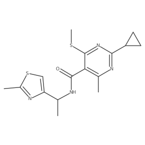 2-Cyclopropyl-4-methyl-6-methylsulfanyl-N-[1-(2-methyl-1,3-thiazol-4-yl)ethyl]pyrimidine-5-carboxamide Structure