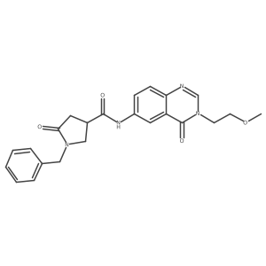 1-benzyl-N-[3-(2-methoxyethyl)-4-oxo-3,4-dihydroquinazolin-6-yl]-5-oxopyrrolidine-3-carboxamide结构式