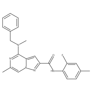 4-[benzyl(methyl)amino]-N-(2-fluoro-4-methyl-phenyl)-6-methyl-pyrazolo[1,5-a]pyrazine-2-carboxamide结构式
