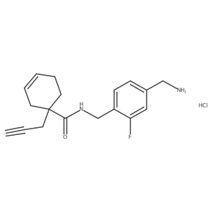 N-{[4-(aminomethyl)-2-fluorophenyl]methyl}-1-(prop-2-yn-1-yl)cyclohex-3-ene-1-carboxamide hydrochloride Structure