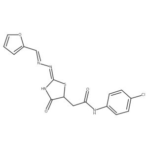 N-(4-chlorophenyl)-2-{(2E)-2-[(2E)-(furan-2-ylmethylidene)hydrazinylidene]-4-oxo-1,3-thiazolidin-5-yl}acetamide结构式