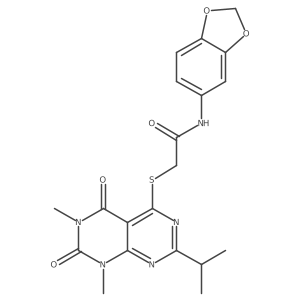 N-(benzo[d][1,3]dioxol-5-yl)-2-((2-isopropyl-6,8-dimethyl-5,7-dioxo-5,6,7,8-tetrahydropyrimido[4,5-d]pyrimidin-4-yl)thio)acetamide结构式