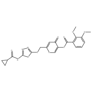 6-(((5-(cyclopropanecarboxamido)-1,3,4-thiadiazol-2-yl)thio)methyl)-4-oxo-4H-pyran-3-yl 2,3-dimethoxybenzoate结构式