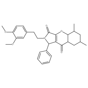 2-[2-(3,4-dimethoxyphenyl)ethyl]-5,7-dimethyl-1-phenyl-4a,5,6,7,8,8a-hexahydro-1H-chromeno[2,3-c]pyrrole-3,9-dione结构式