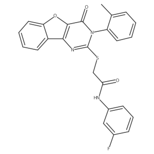 N-(3-fluorophenyl)-2-((4-oxo-3-(o-tolyl)-3,4-dihydrobenzofuro[3,2-d]pyrimidin-2-yl)thio)acetamide结构式