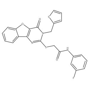 N-(3-fluorophenyl)-2-((4-oxo-3-(thiophen-2-ylmethyl)-3,4-dihydrobenzofuro[3,2-d]pyrimidin-2-yl)thio)acetamide结构式