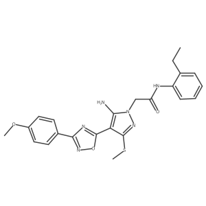 2-(5-amino-4-(3-(4-methoxyphenyl)-1,2,4-oxadiazol-5-yl)-3-(methylthio)-1H-pyrazol-1-yl)-N-(2-ethylphenyl)acetamide Structure