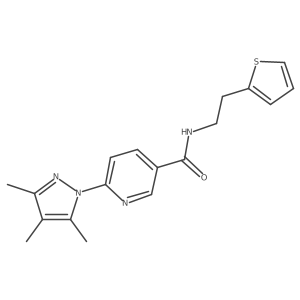 N-(2-(thiophen-2-yl)ethyl)-6-(3,4,5-trimethyl-1H-pyrazol-1-yl)nicotinamide结构式