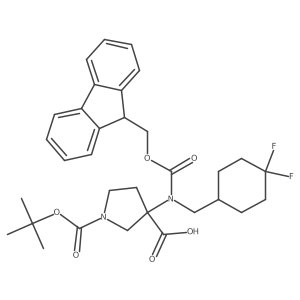 1-[(tert-butoxy)carbonyl]-3-{[(4,4-difluorocyclohexyl)methyl]({[(9H-fluoren-9-yl)methoxy]carbonyl})amino}pyrrolidine-3-carboxylic acid结构式