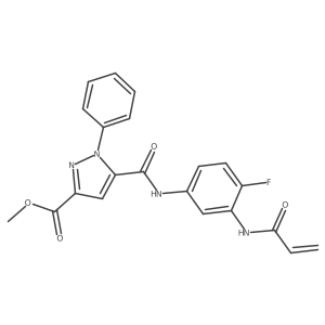 Methyl 5-[[4-fluoro-3-(prop-2-enoylamino)phenyl]carbamoyl]-1-phenylpyrazole-3-carboxylate结构式