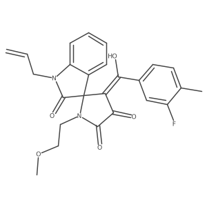 3'-[(3-fluoro-4-methylphenyl)carbonyl]-4'-hydroxy-1'-(2-methoxyethyl)-1-(prop-2-en-1-yl)spiro[indole-3,2'-pyrrole]-2,5'(1H,1'H)-dione结构式