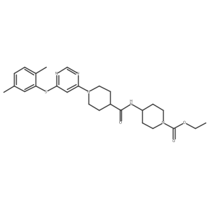 Ethyl 4-(1-{6-[(2,5-dimethylphenyl)sulfanyl]pyrimidin-4-yl}piperidine-4-amido)piperidine-1-carboxylate结构式