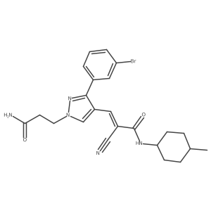 3-[3-(3-bromophenyl)-1-(2-carbamoylethyl)-1H-pyrazol-4-yl]-2-cyano-N-(4-methylcyclohexyl)prop-2-enamide Structure