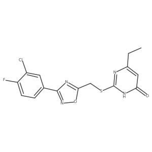 2-({[3-(3-Chloro-4-fluorophenyl)-1,2,4-oxadiazol-5-yl]methyl}sulfanyl)-6-ethyl-4-pyrimidinol结构式