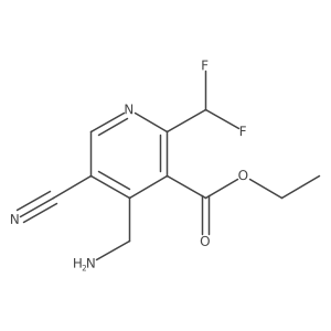 3-Pyridinecarboxylic acid, 4-(aminomethyl)-5-cyano-2-(difluoromethyl)-, ethyl ester结构式