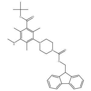 (9H-fluoren-9-yl)methyl 4-{3-[(tert-butoxy)carbonyl]-2,4,6-trimethyl-5-(methylamino)phenyl}piperazine-1-carboxylate Structure