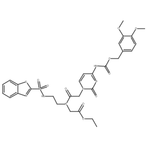 N-[2-(Benzothiazole-2-sulfonylamino)-ethyl]-N-{[4-N-(3,4-dimethoxybenzyloxycarbonyl)-cytosin-1-yl]-acetyl}-glycine ethyl ester结构式