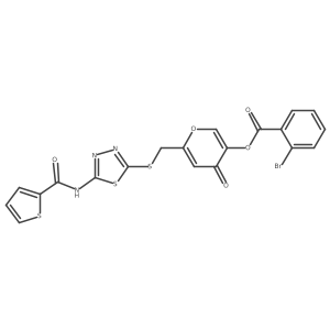 4-oxo-6-(((5-(thiophene-2-carboxamido)-1,3,4-thiadiazol-2-yl)thio)methyl)-4H-pyran-3-yl 2-bromobenzoate Structure