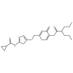 6-(((5-(cyclopropanecarboxamido)-1,3,4-thiadiazol-2-yl)thio)methyl)-4-oxo-4H-pyran-3-yl 2-propylpentanoate Structure