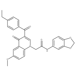 N-(benzo[d][1,3]dioxol-5-yl)-2-(3-(4-ethylbenzoyl)-6-methoxy-4-oxoquinolin-1(4H)-yl)acetamide结构式